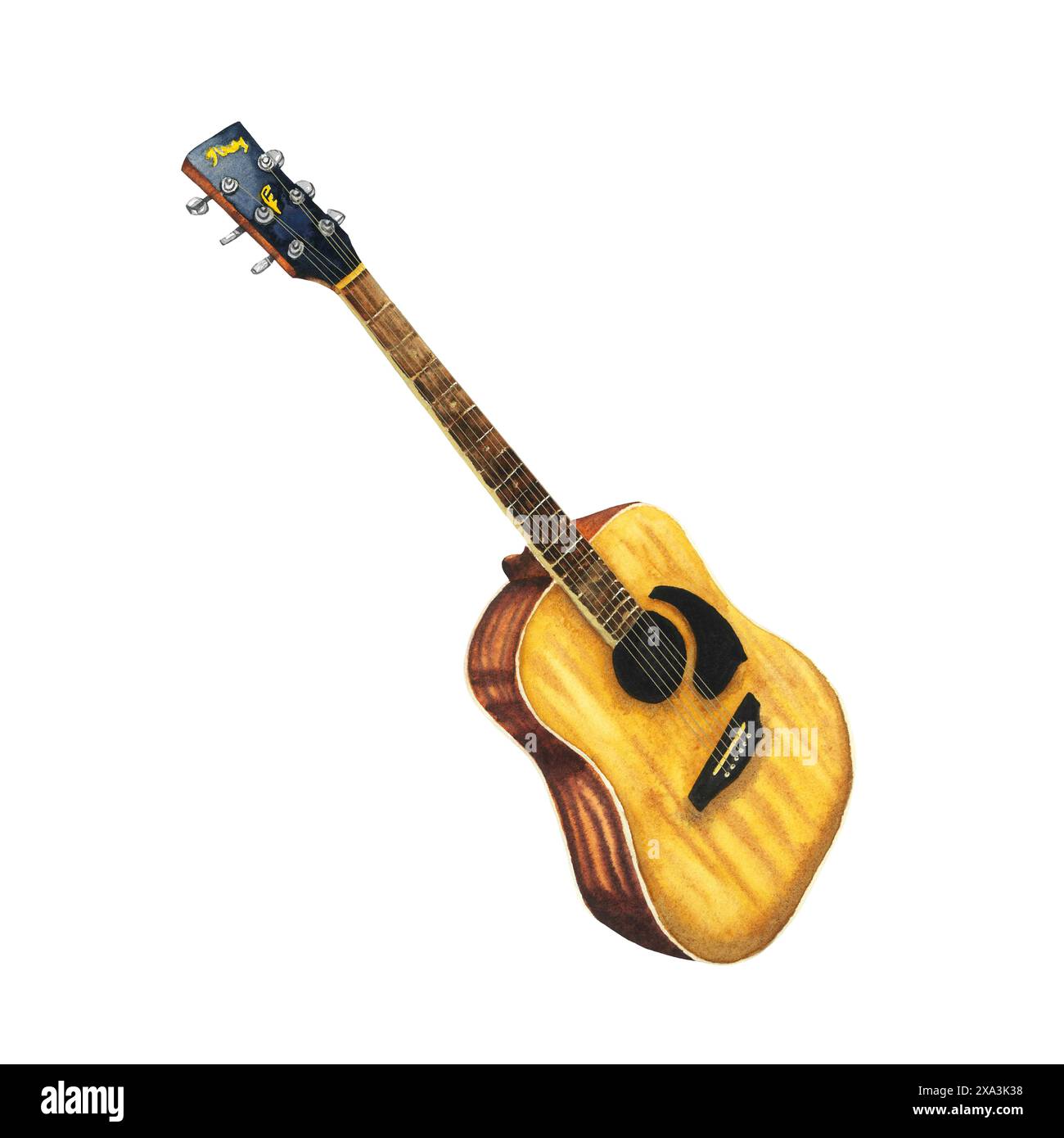 Watercolor Acoustic Guitar. Hand painted illustration of musical ...