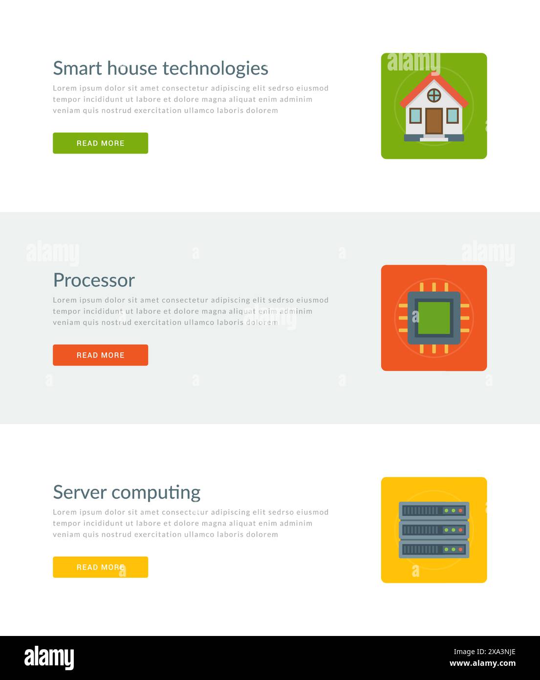 Website Headers or Promotion Banners Templates and Flat Icons Design. Smart house technologies, Processor, Server computing. Vector Illustration. Stock Vector