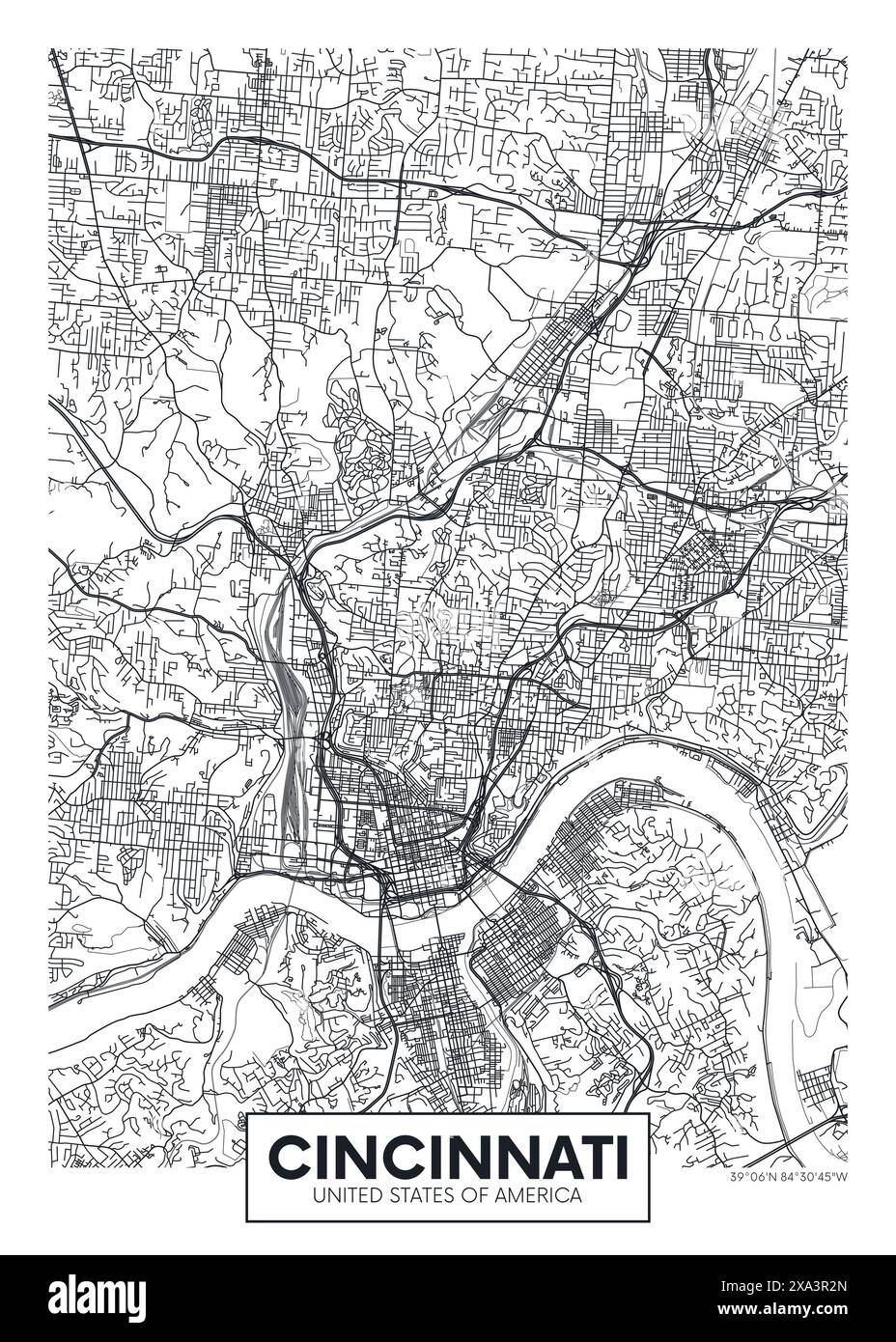 City map Cincinnati, urban planning travel vector poster design Stock ...