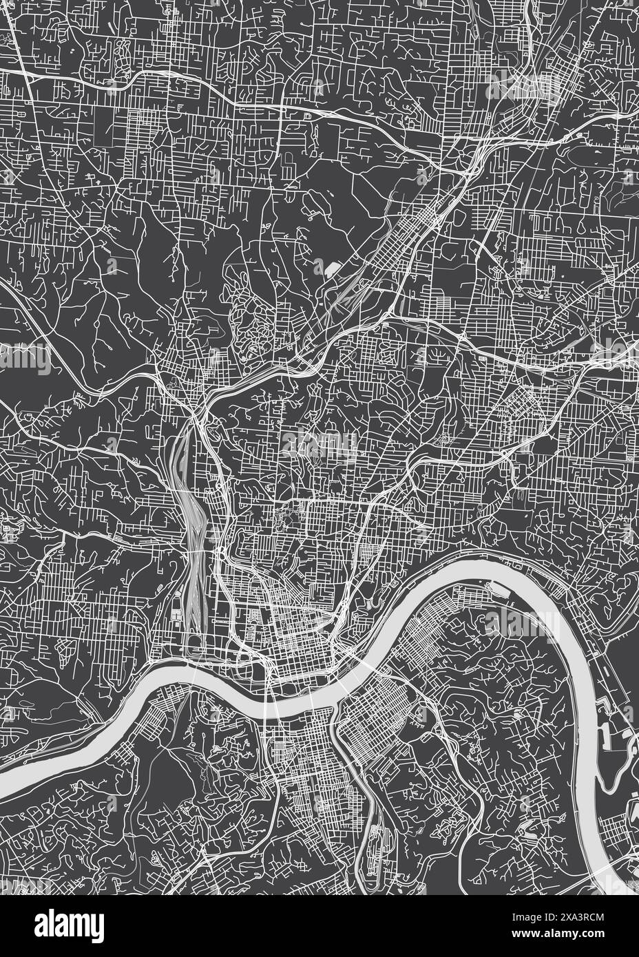 City map Cincinnati, monochrome detailed plan, vector illustration