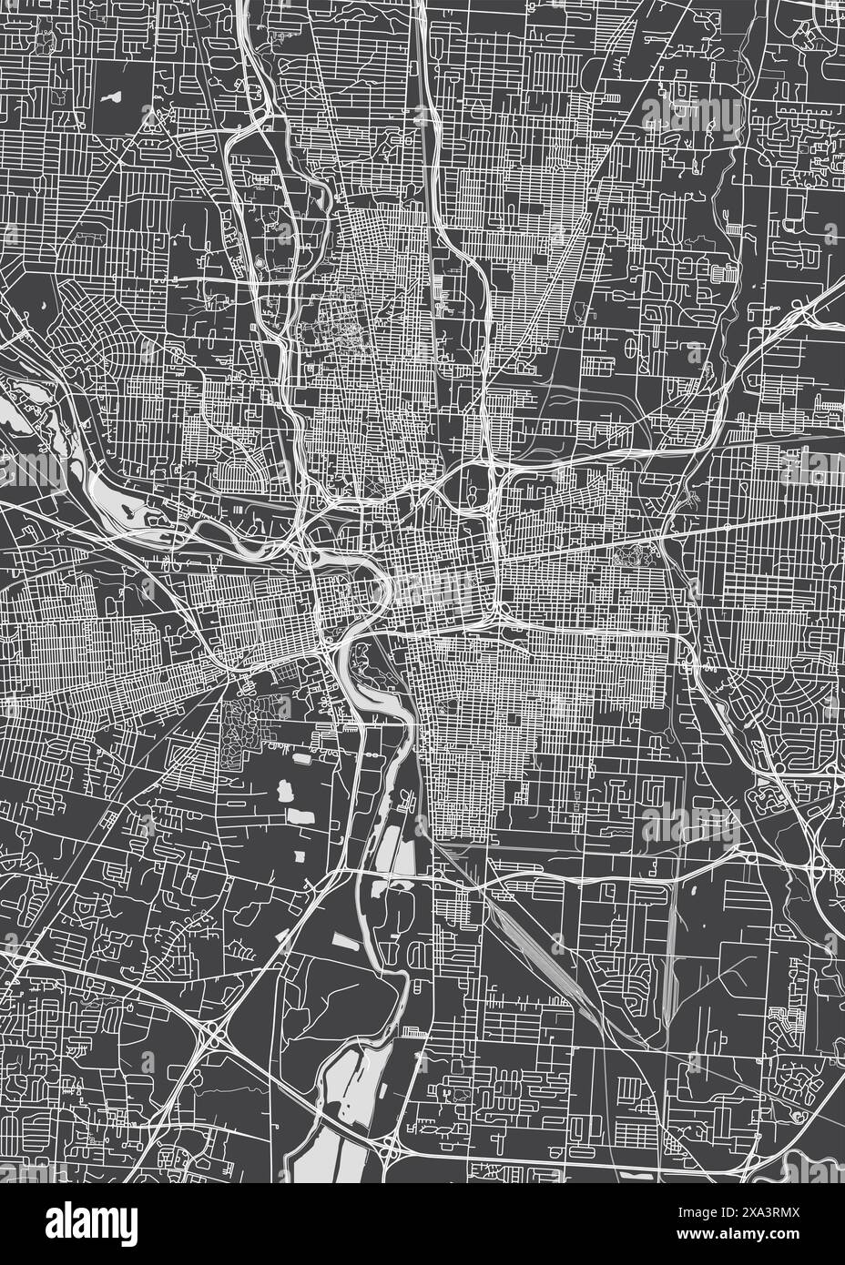City map Columbus, monochrome detailed plan, vector illustration Stock ...