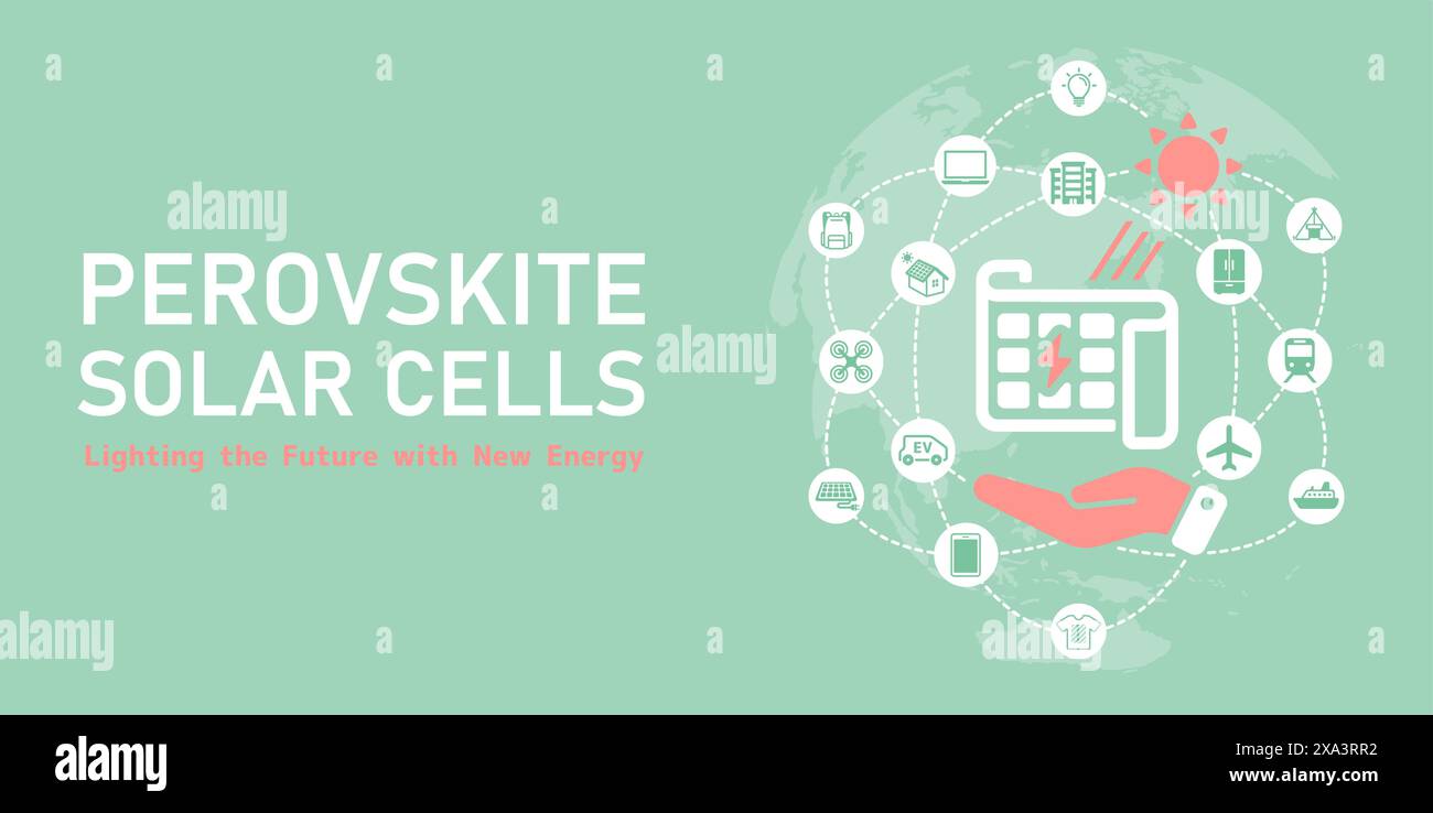Perovskite solar cell applications vector banner illustration Stock Vector
