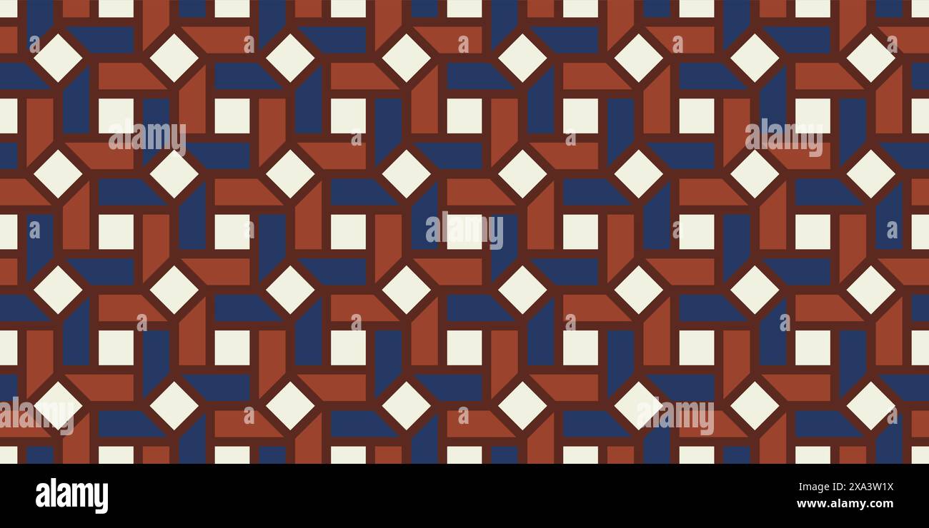 Abstract geometric seamless pattern, vector elegant color rhythmic repeating texture with burgundy checkered ornament Stock Vector