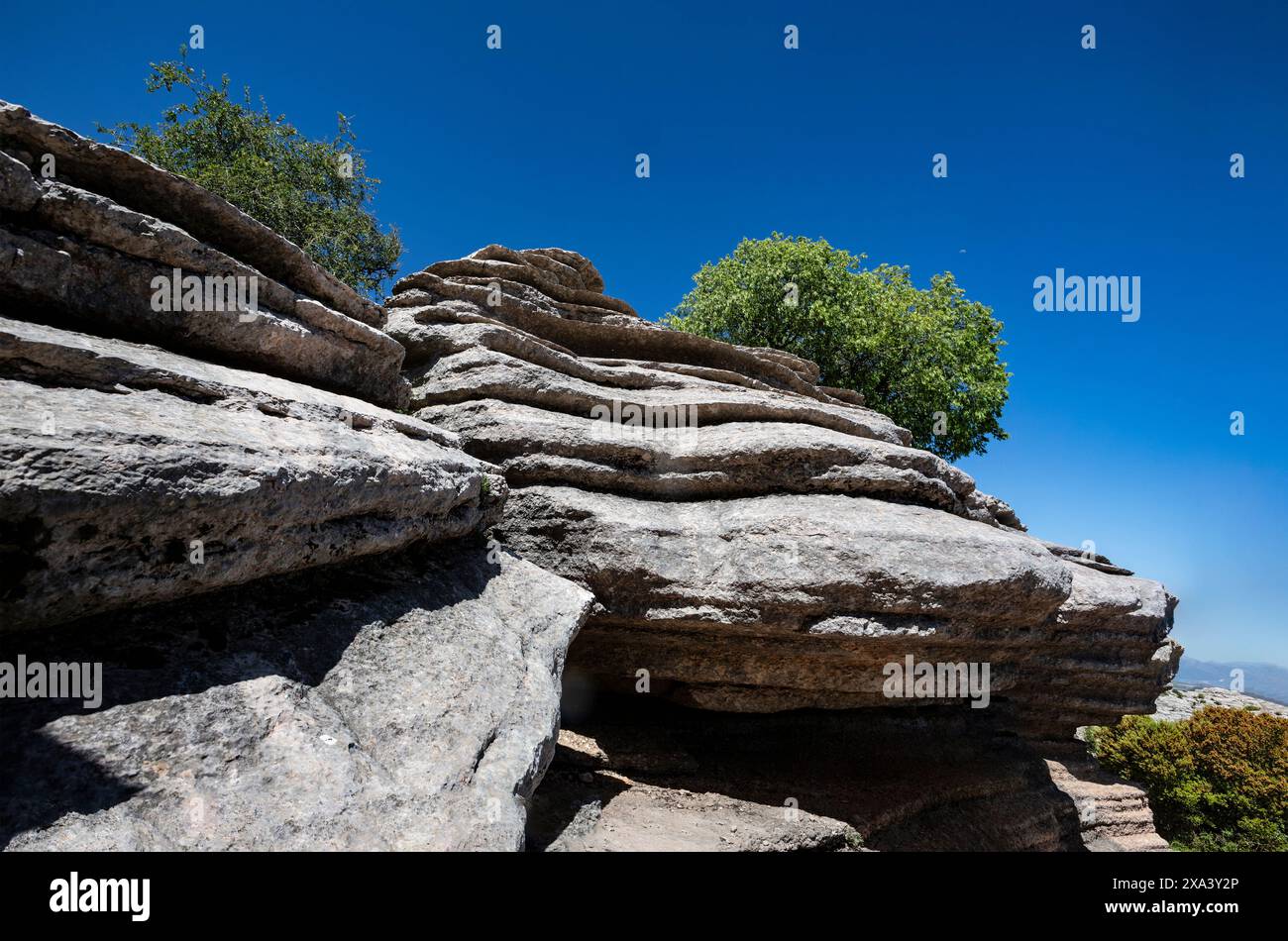 Limestone rock formations in El Torcal de Antequera near Antequera, in the Province of Málaga in Andalucia, Spain. It is regarded as one of the most i Stock Photo