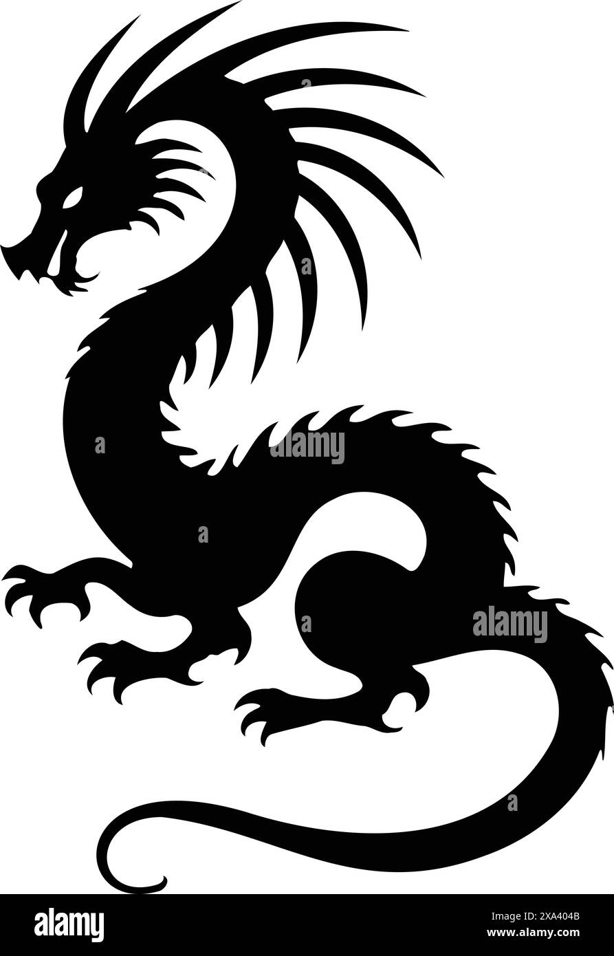 black and white dragon tattoo, wyvern, mythical animal, tattoo line art