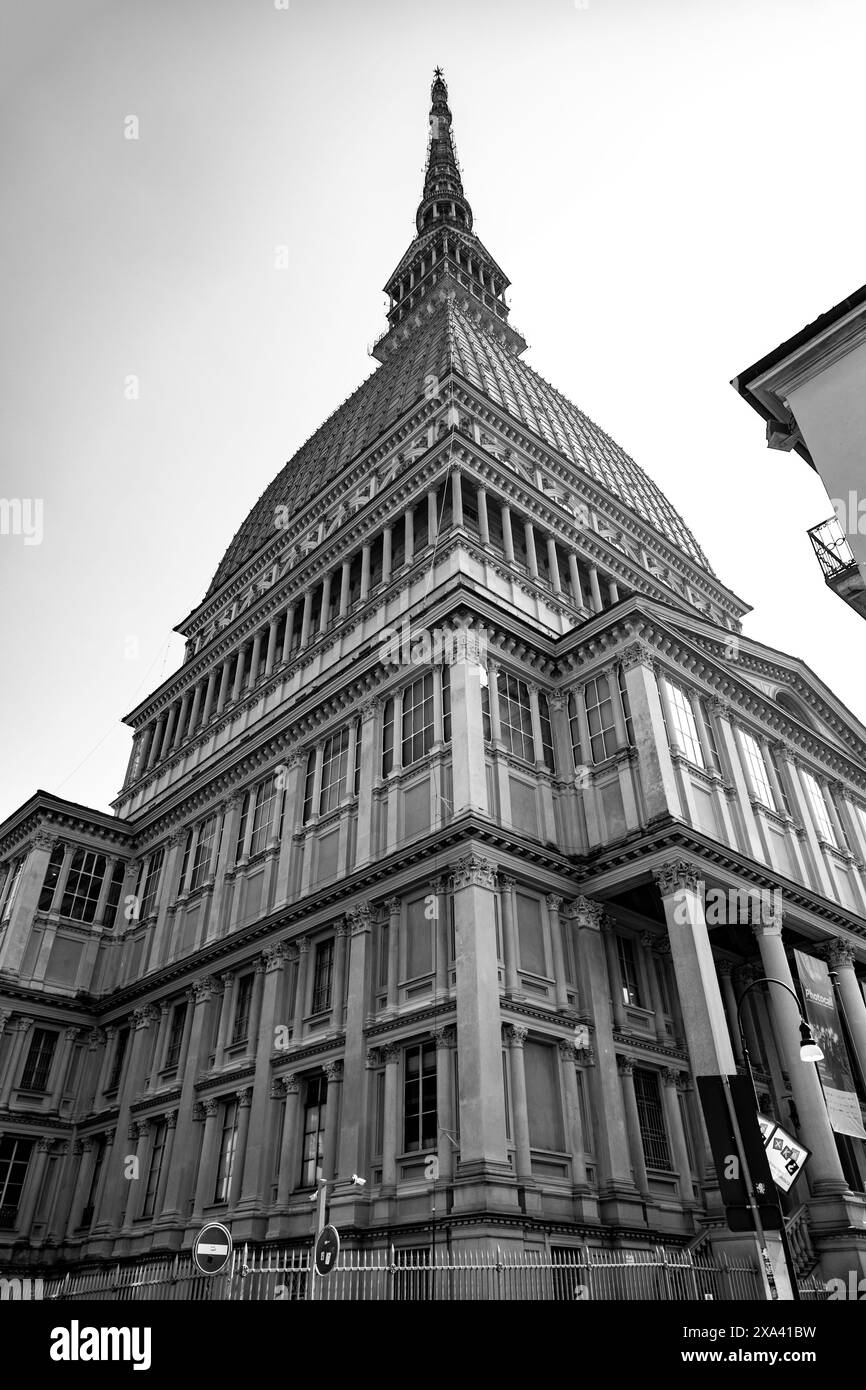 Turin, Italy - March 28, 2022: The Mole Antonelliana, a major landmark building in Turin, housing the National Cinema Museum, the tallest unreinforced Stock Photo