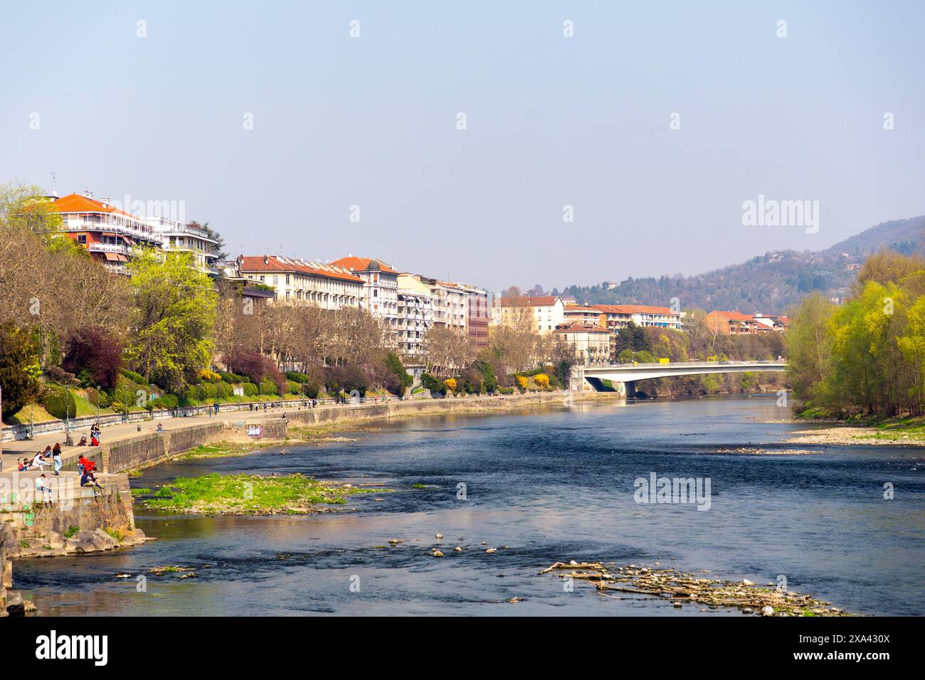 Turin, Italy - March 27, 2022: Buildings surrounding Po River, the ...