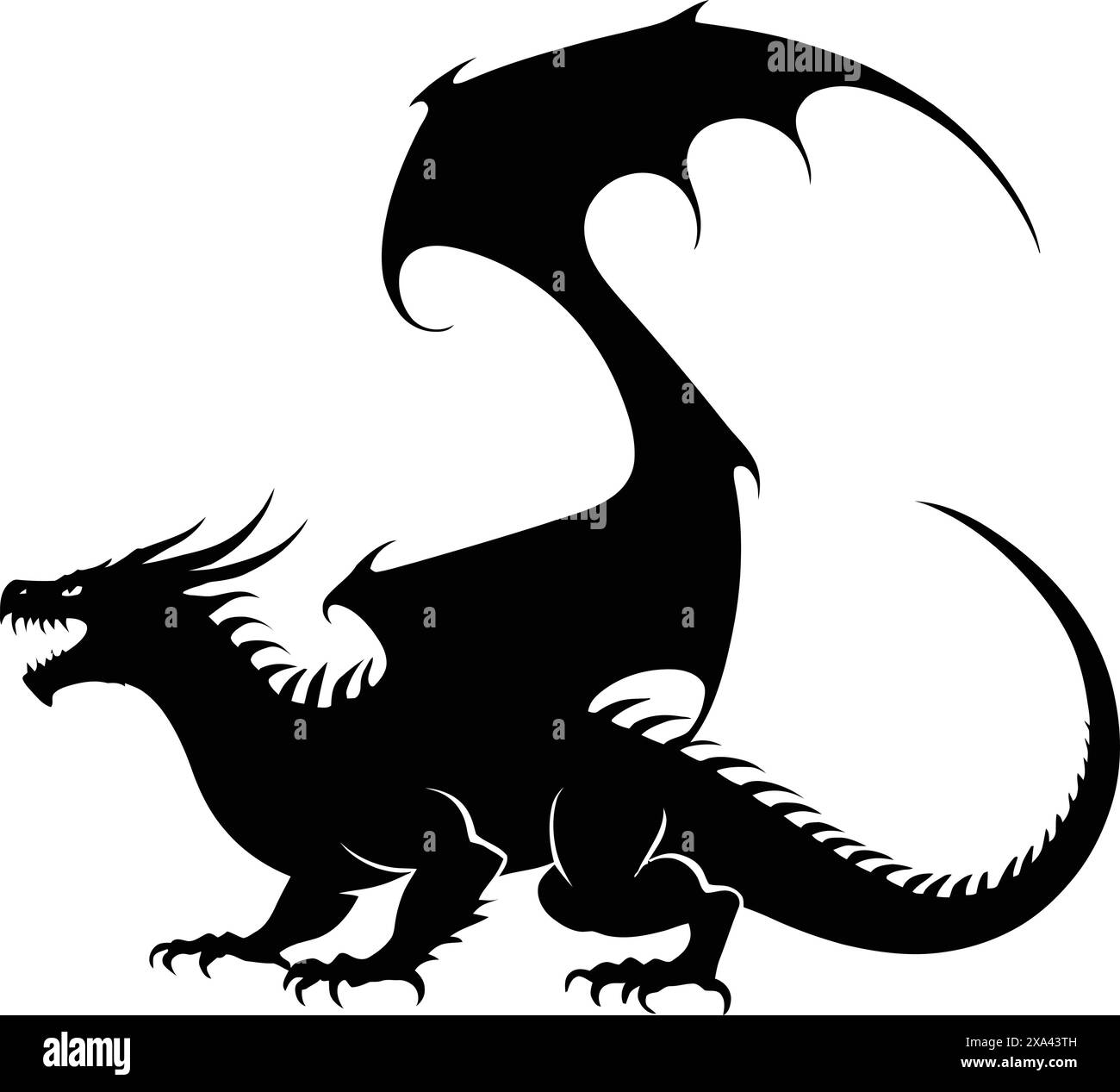 silhouette of black dragon isolated on white background vector ...