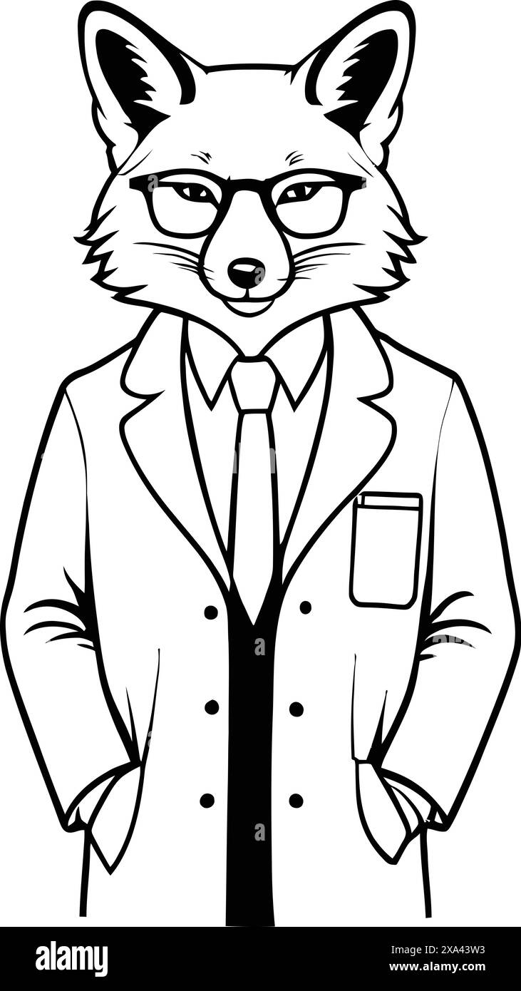 Cleaver Fox Doctor or Lab Scientist Cartoon Character in White Coat