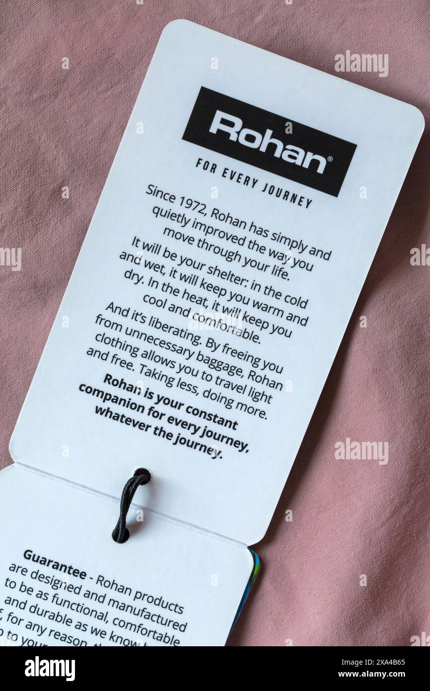 Rohan label tag for every journey Stock Photo - Alamy