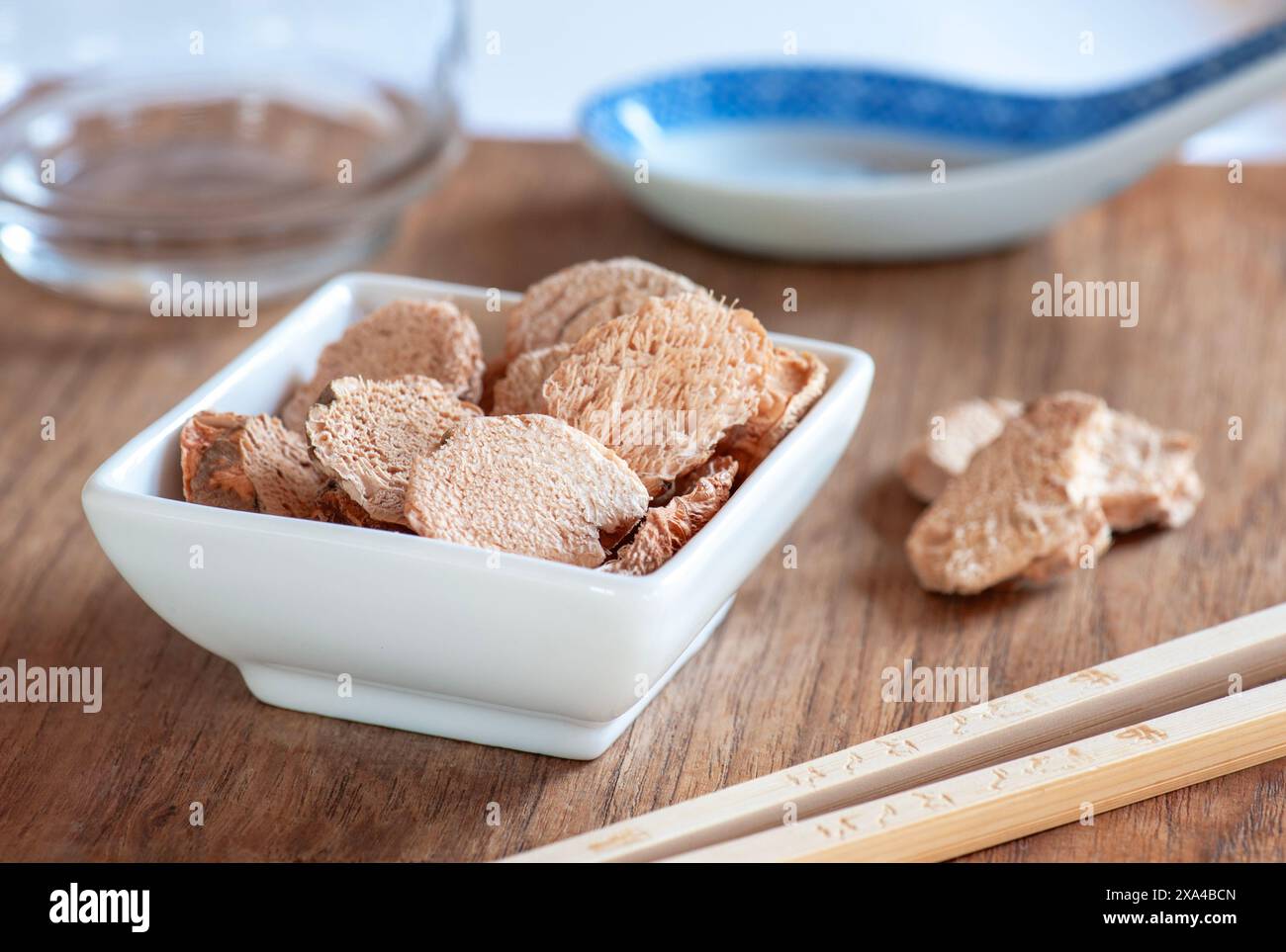 Dish of Dried Galanghal on a kitchen worktop Stock Photo