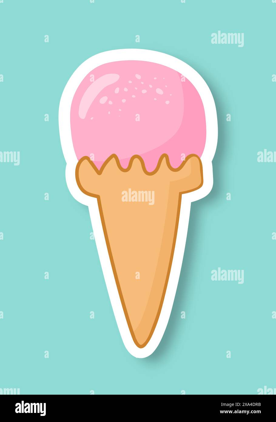 A raspberry ice cream sticker or icon on a green background. Trendy pop ...