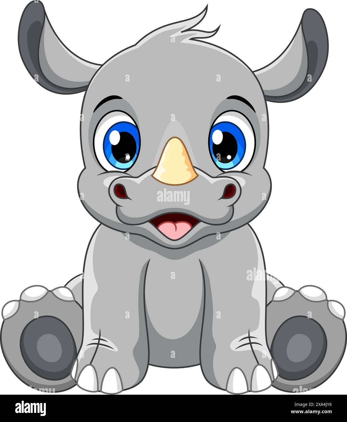 Cartoon Cute Baby Rhino Sitting Isolated On White Background Stock 