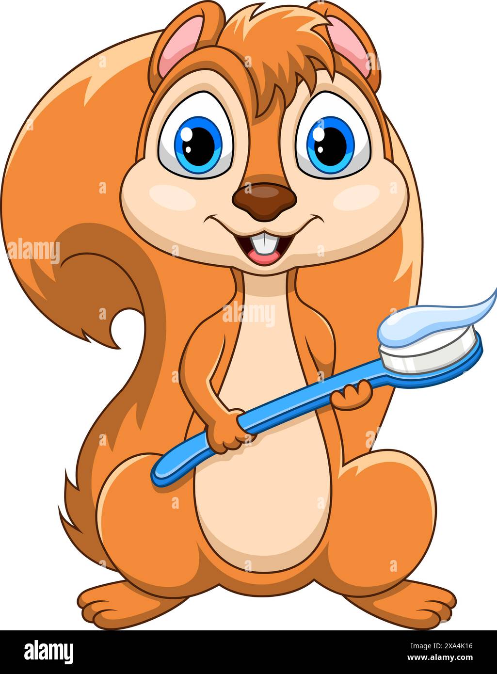 Cute squirrel with his toothbrush isolated on white background Stock Vector