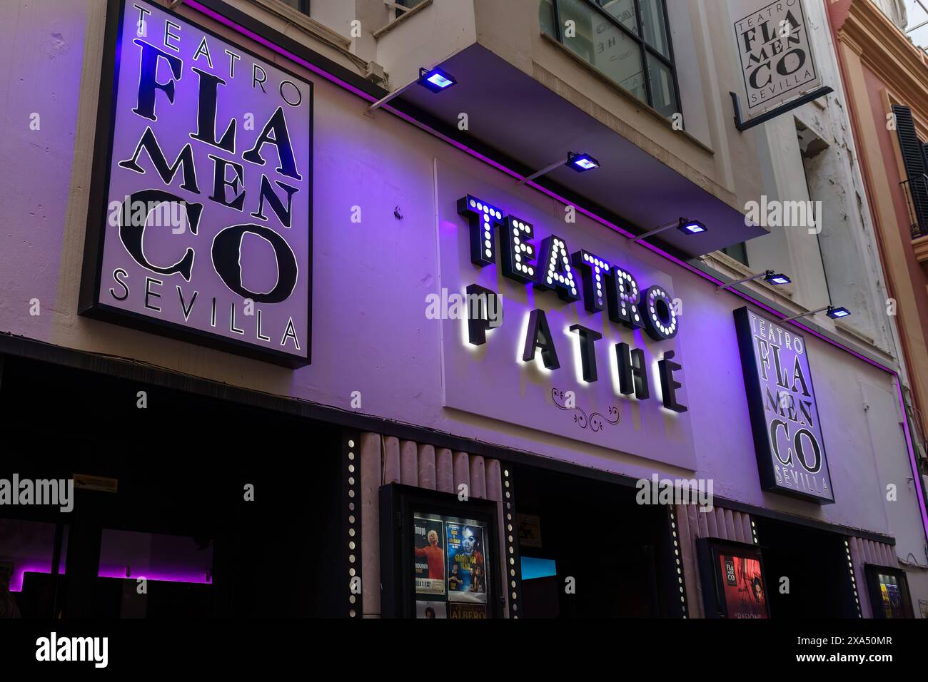 Seville Spain February 4 2024 Purple Neon Sign On Flamenco Theater Seville Spain February 4 2024 Purple Neon Sign On Flamenco Theater