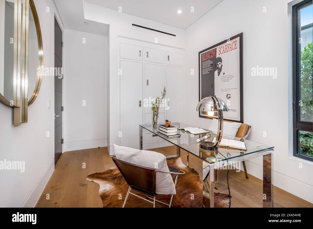 Large mirror on wall, empty office space Stock Photo