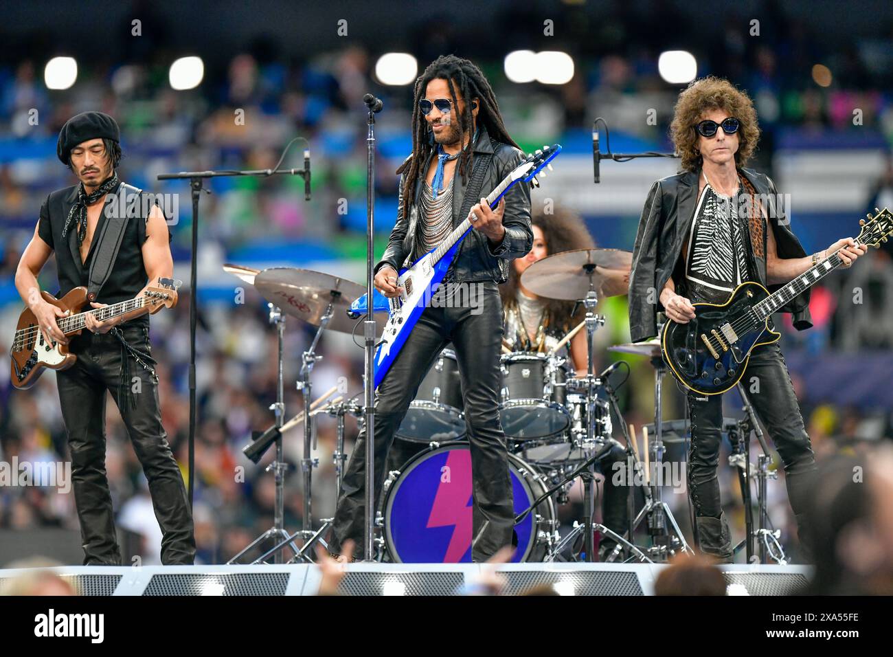 The American singer Lenny Kravitz performs live before the UEFA
