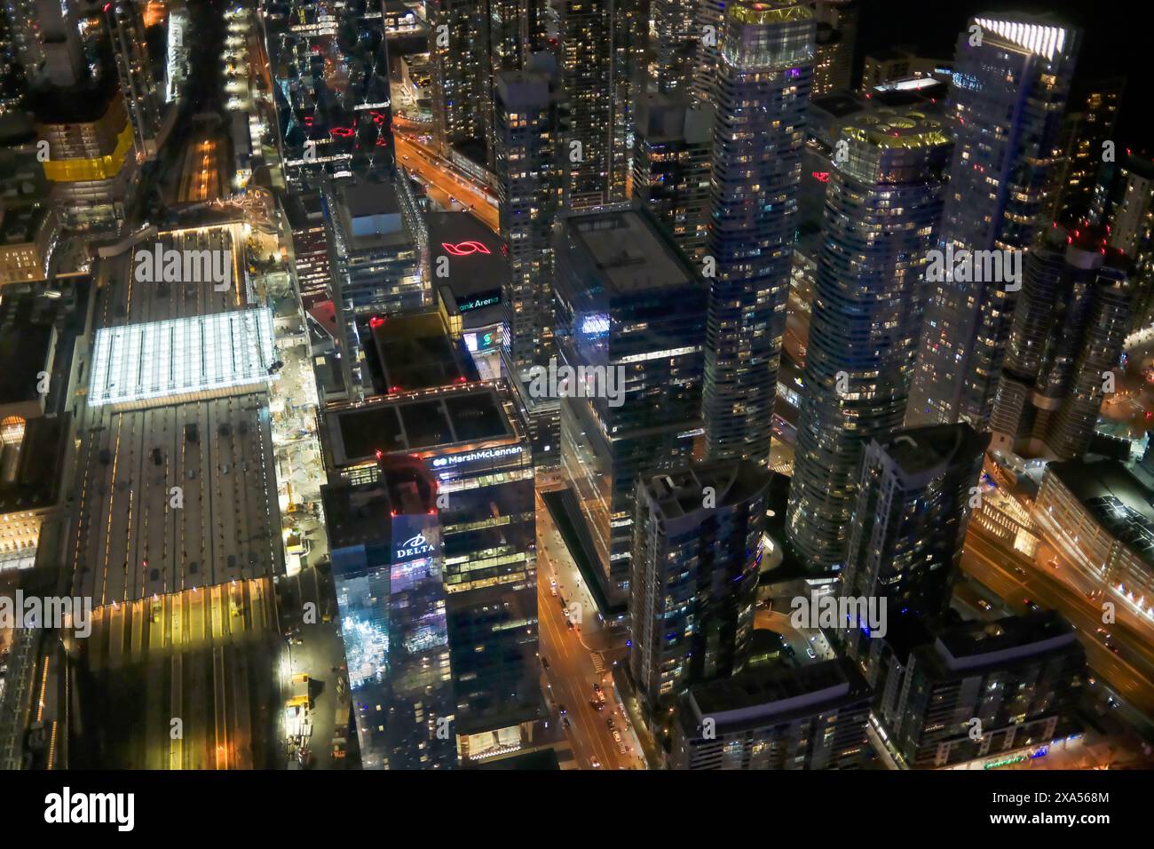 An aerial view of a bustling city at night Stock Photo - Alamy