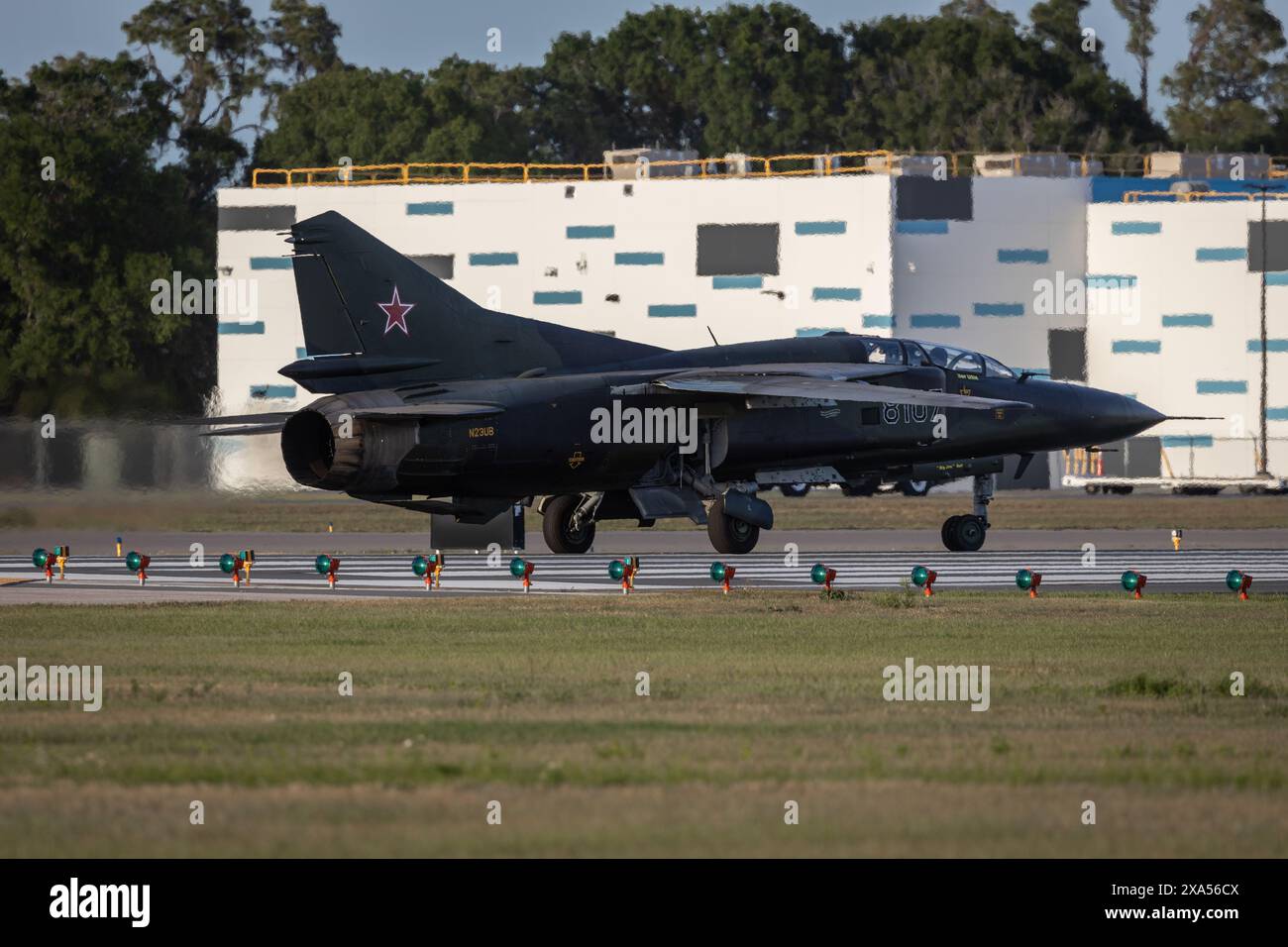 A Mig-23 jet taking off from an airport in Lakeland, Florida following ...