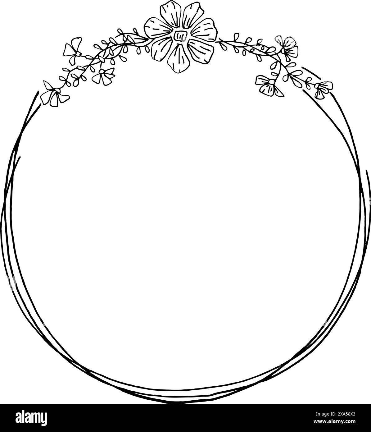 Hand drawn vector floral border black and white floral wreath for ...