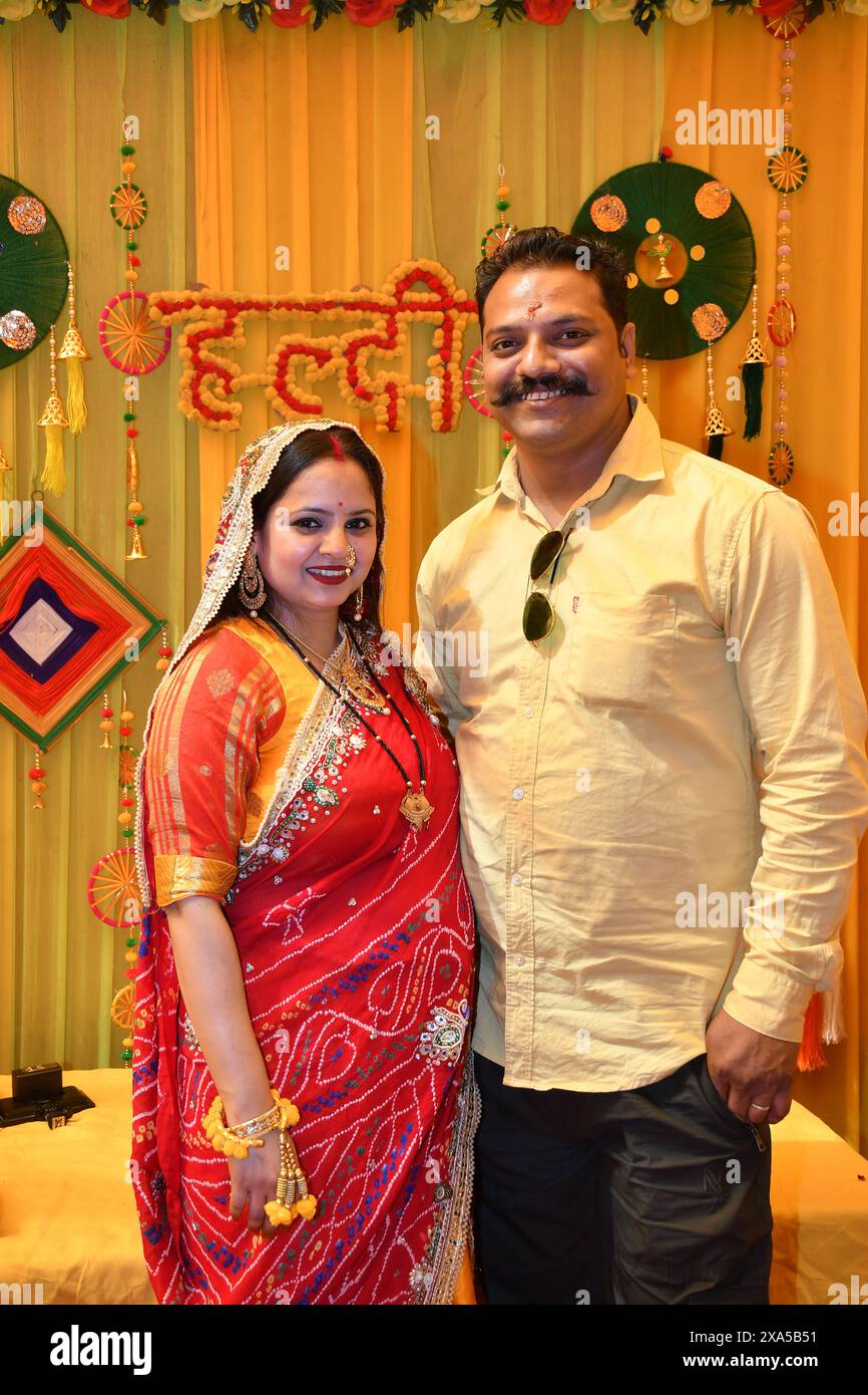 A husband and wife in Haldi Ceremony Stock Photo