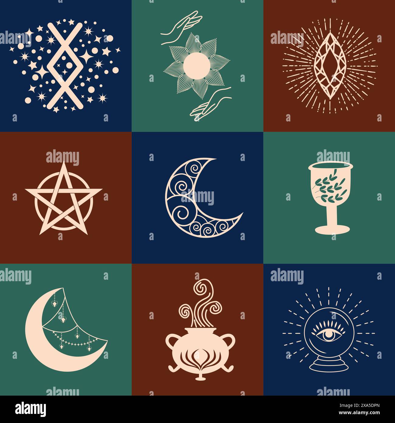 Meteor Magic Symbol Set of magic symbols, celestial seamless pattern. Astrological, magical ...