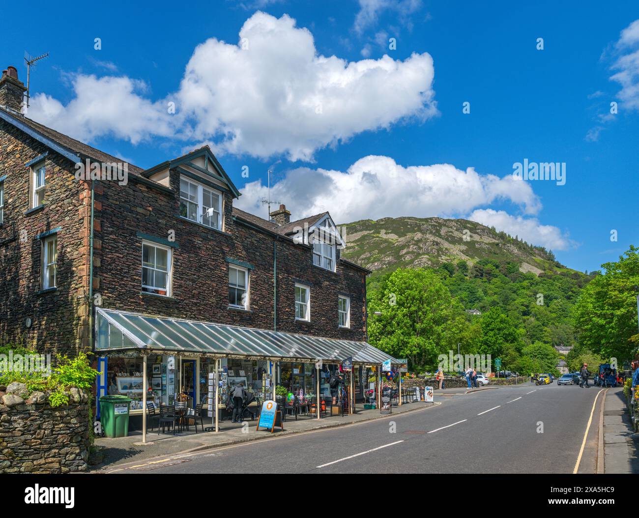 Shops on A 592 in Glenridding, Ullswater, Lake District, Cumbria, UK Stock Photo