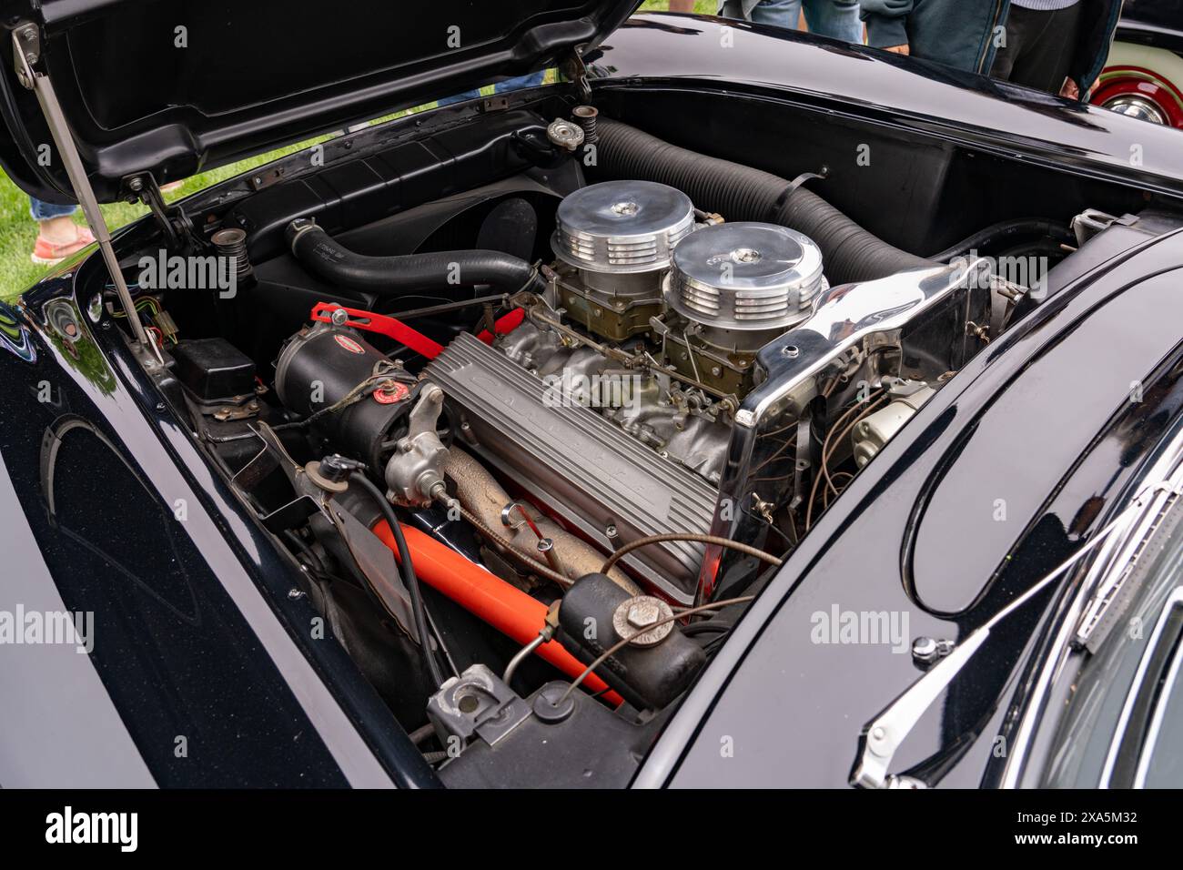 Engine detail of a restored 1956 Chevrolet Corvette in the Moab Rotary