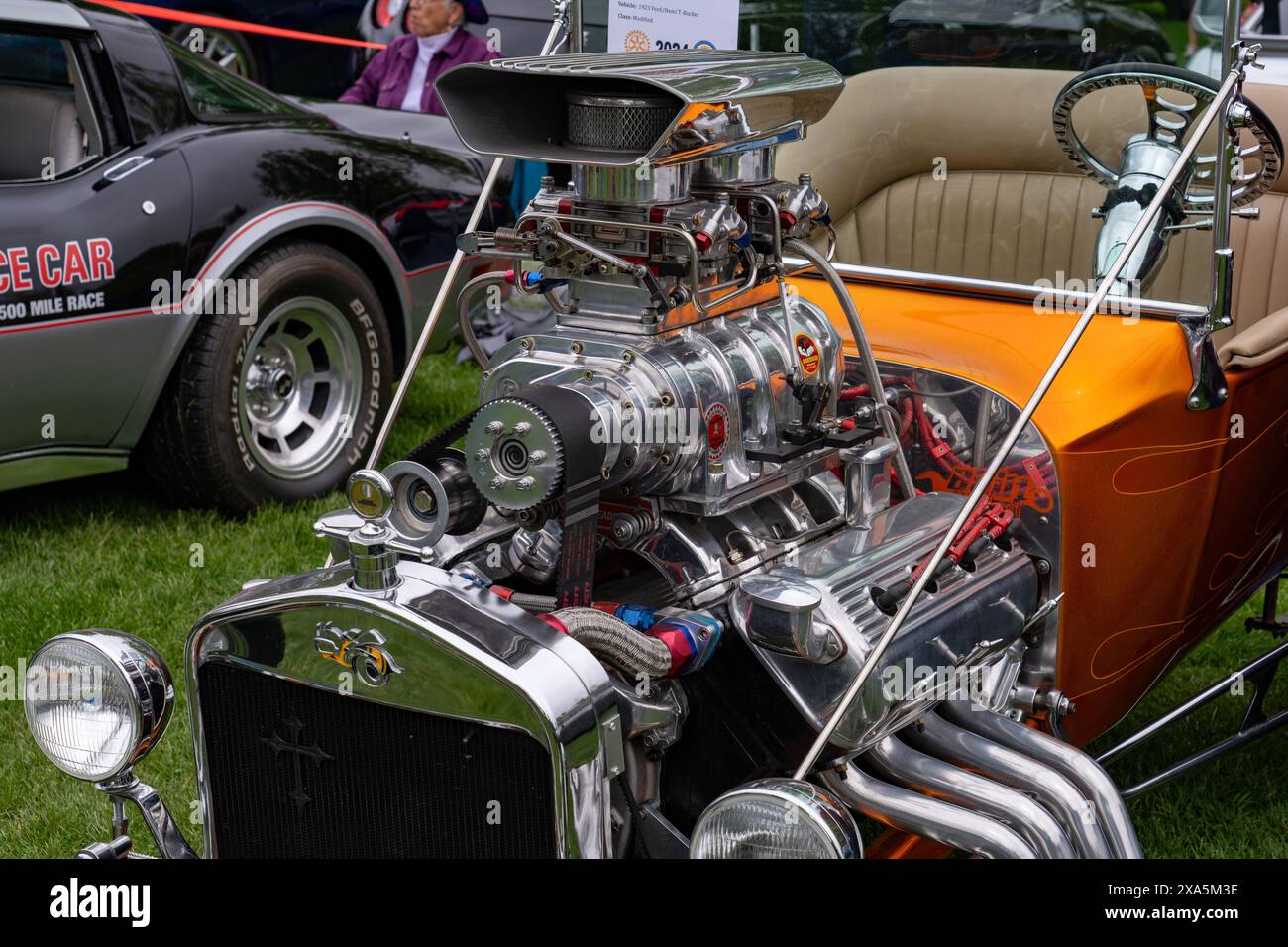 A 1923 Ford Tbucket hotrod with a blown Chrysler engine in the Moab