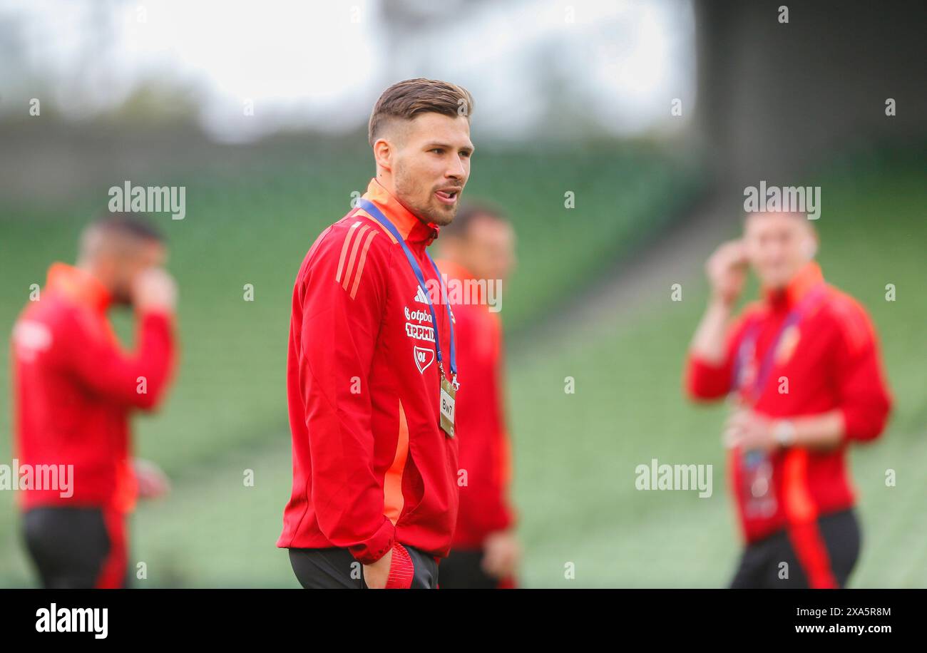 Aviva Stadium, Dublin, Ireland. 4th June, 2024. International Football Friendly, Republic of Ireland versus Hungary; Hungarian players inspect the pitch prior to kickoff Credit: Action Plus Sports/Alamy Live News Stock Photo