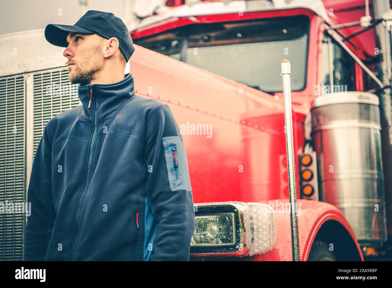 Red semi truck caucasian hi-res stock photography and images - Alamy