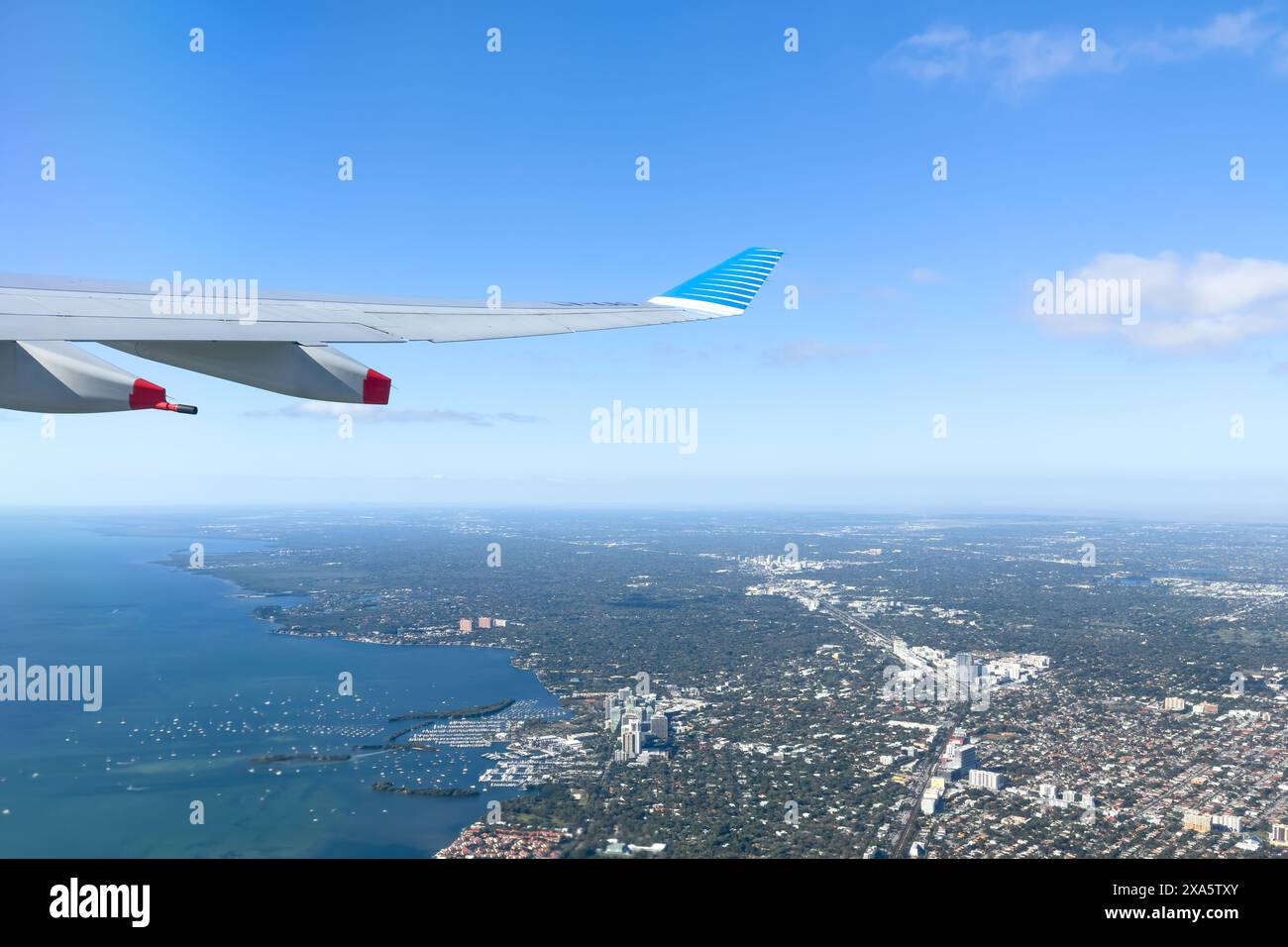 The Miami metropolitan area from the air.  The Dinner Key Marina in Coconut Grove is at left. Stock Photo