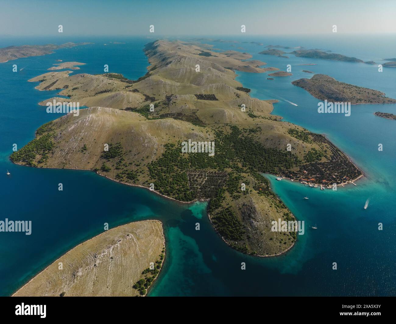 Drone Aerial View Of Kornati Archipelago With Rocky Islands And Cliffs