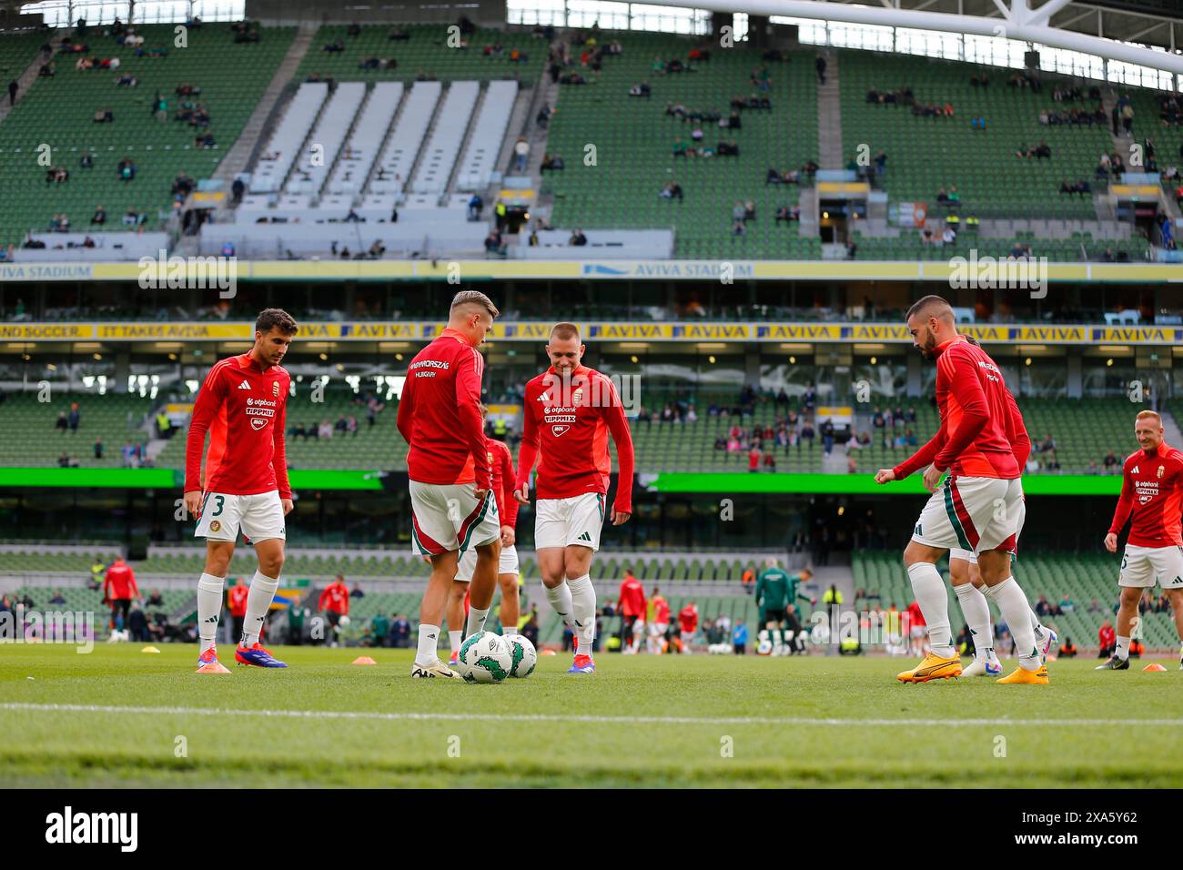 Aviva Stadium, Dublin, Ireland. 4th June, 2024. International Football Friendly, Republic of Ireland versus Hungary; The Hungary squad warms up prior to kickoff Credit: Action Plus Sports/Alamy Live News Stock Photo