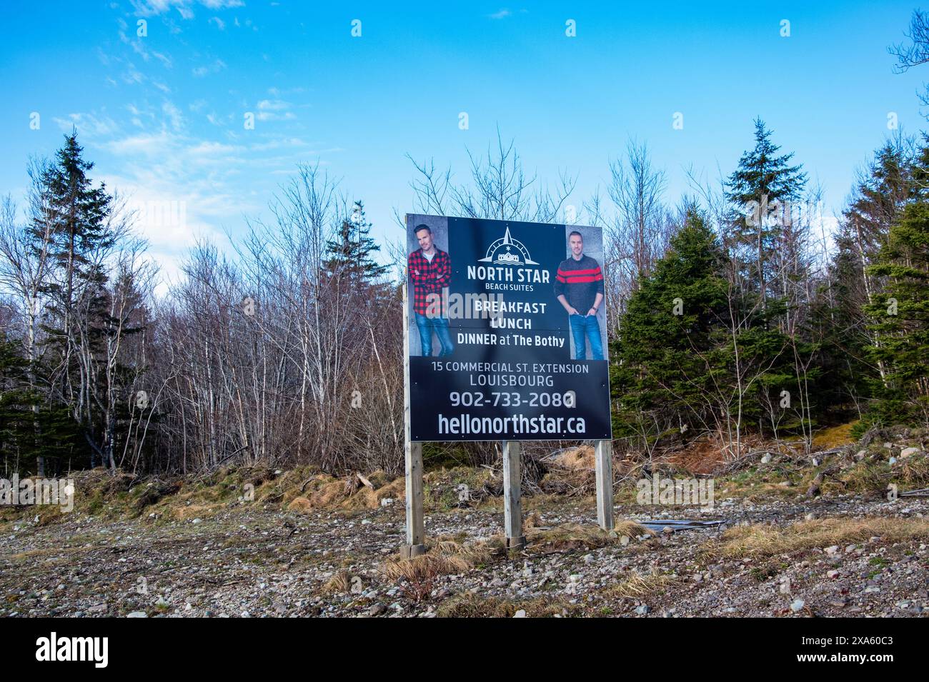 Welcome to North Star Resort sign in Louisbourg, Nova Scotia, Canada Stock Photo