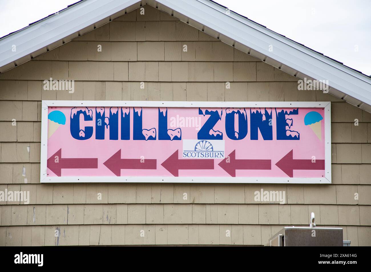 Chill Zone sign at the waterfront in Sydney, Nova Scotia, Canada Stock Photo