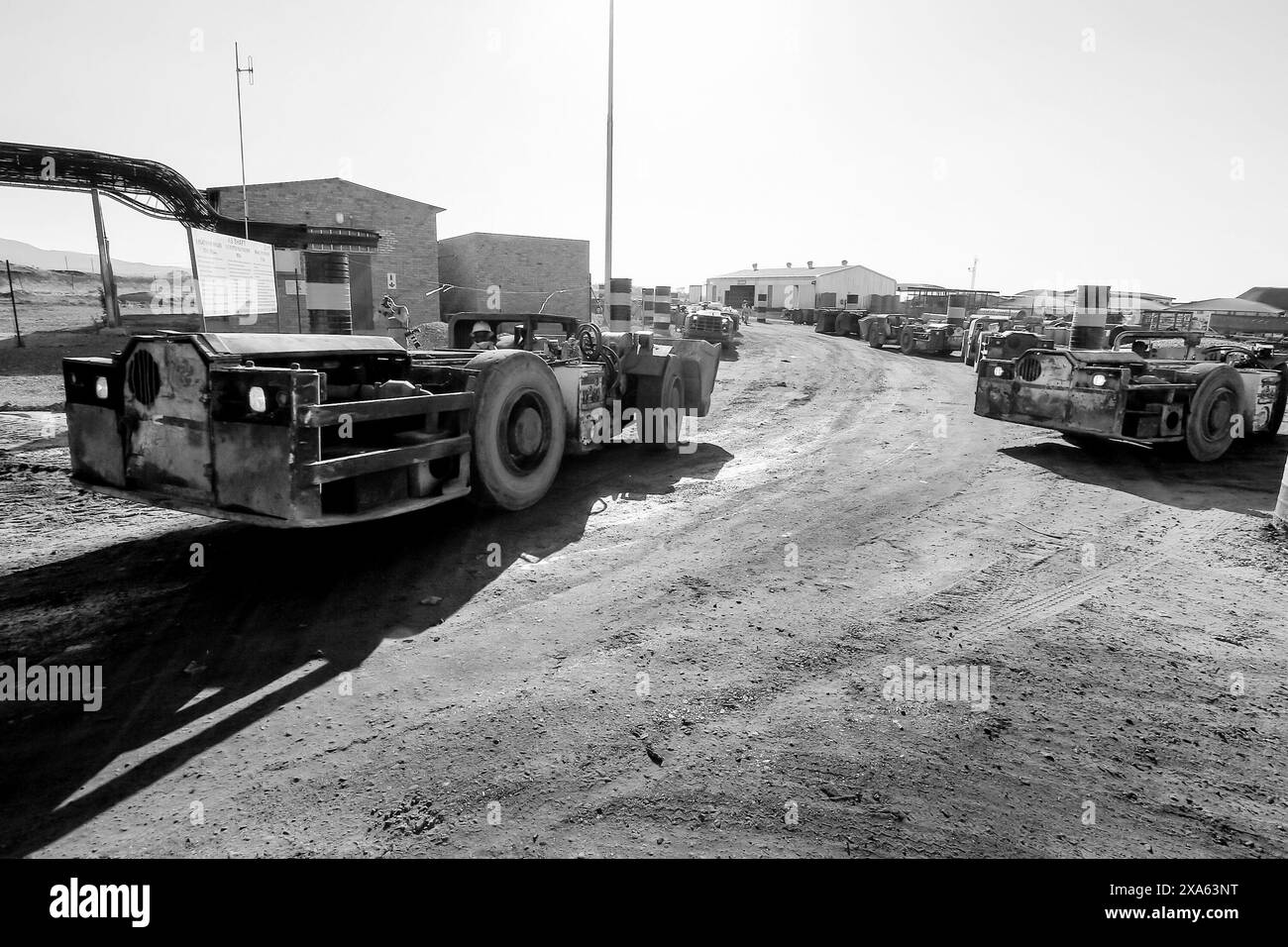 A grayscale of Platinum Palladium Mining and Machinery in Johannesburg, South Africa Stock Photo