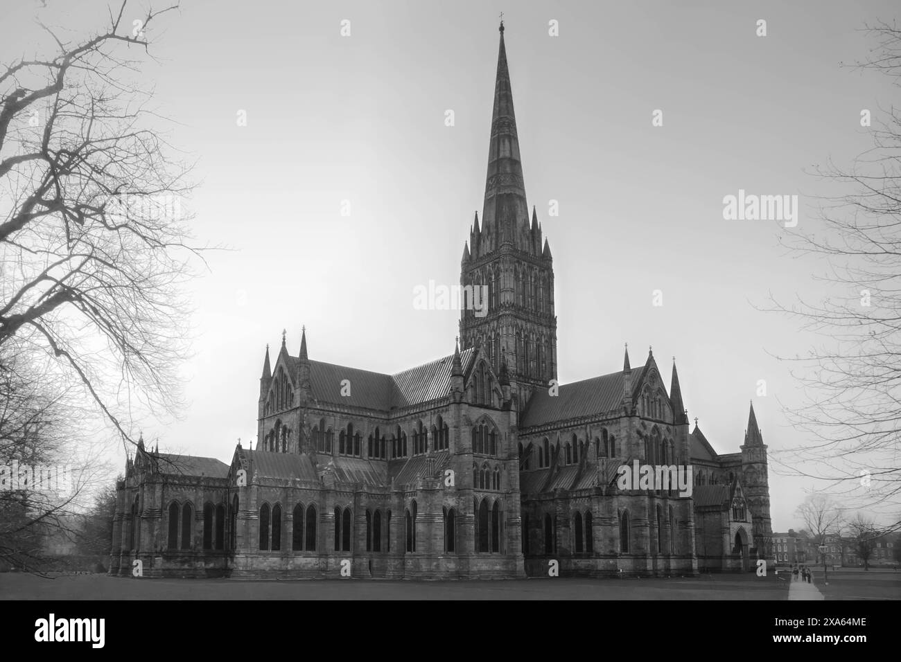 The iconic Salisbury Cathedral in the UK, in grayscale Stock Photo - Alamy