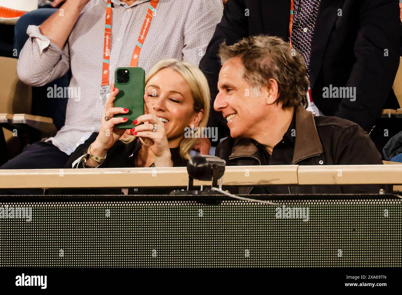 Paris, France. 4th June, 2025. USActor Ben Stiller and his wife Christine Taylor attend the