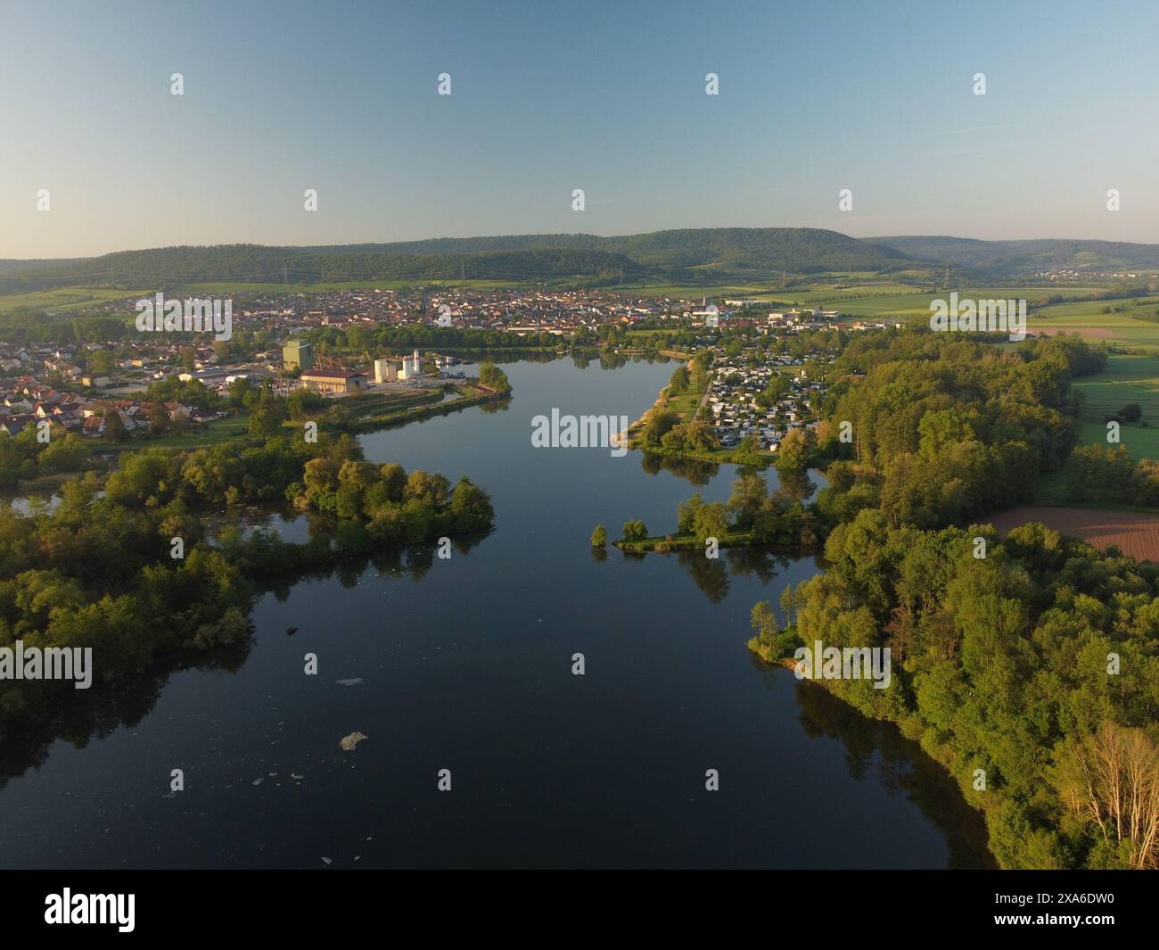 An aerial view of the Main River in Bavaria, Germany Stock Photo