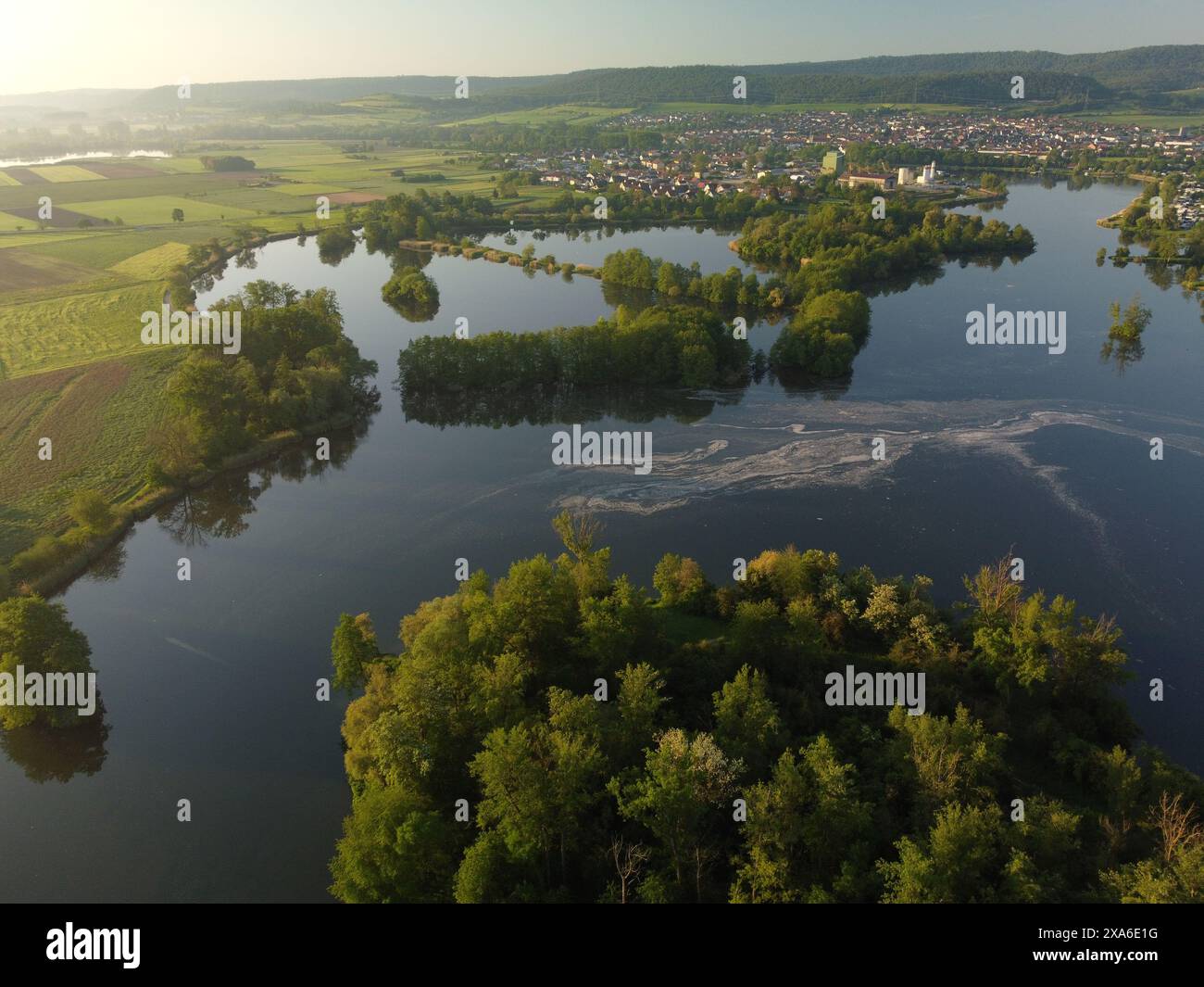 An aerial view of the Main River in Bavaria, Germany Stock Photo