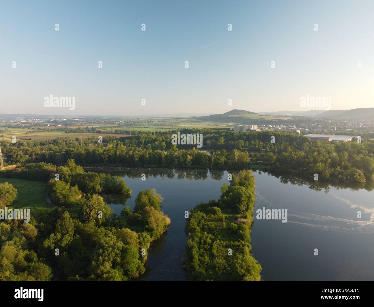 An aerial view of the Main River in Bavaria, Germany Stock Photo