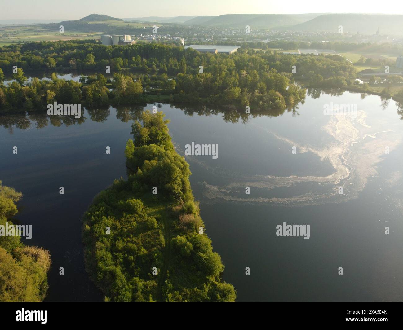 An aerial view of the Main River in Bavaria, Germany Stock Photo