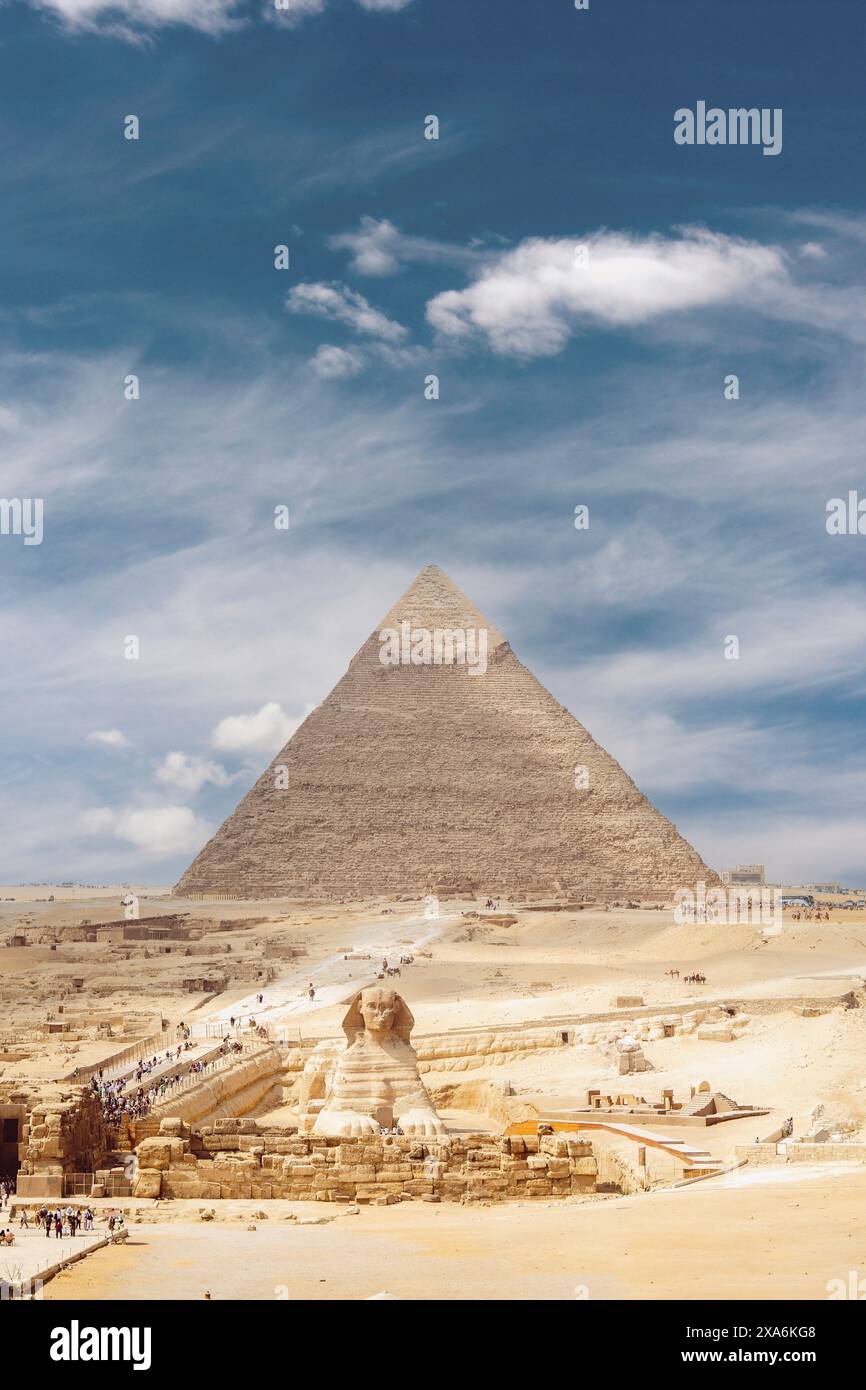 The ancient Egyptian pyramids and the Great Sphinx of Giza against the ...