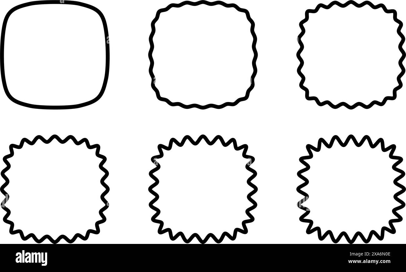 Set of wavy squircles or square frames with rounded borders. Simple ...