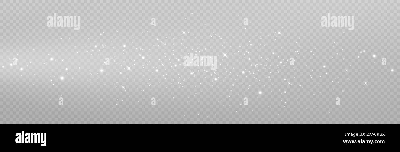 Silver dust effect. Light trail with glitter and stars. Magic wave with ...