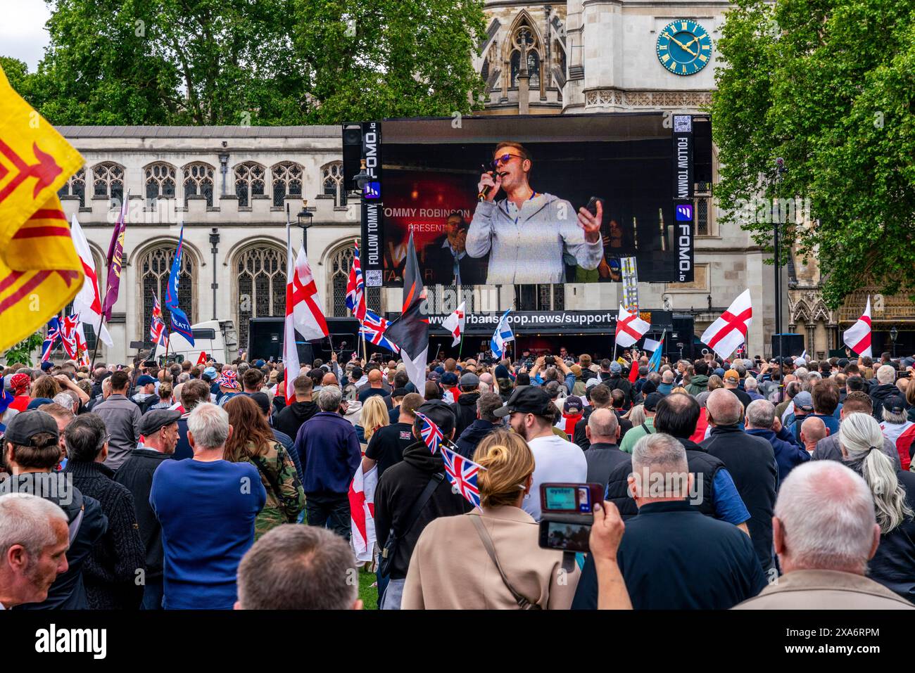 political-activist-laurence-fox-seen-on-the-big-screen-giving-a-speech