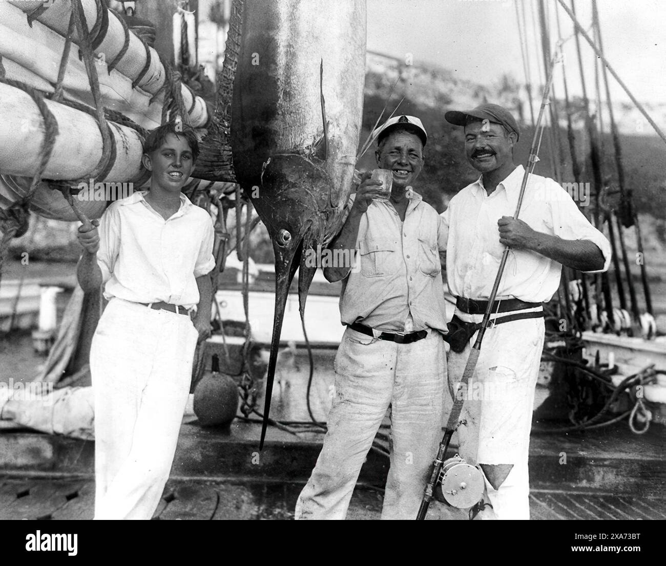 EH 1354P Joe Russell and Ernest Hemingway with a marlin, Havana Harbor ...