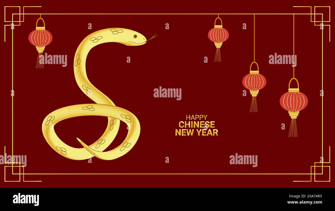 Year of Snake. Happy Chinese New Years Eve 2025. Chinese lanterns. Lunar calendar. Banner
