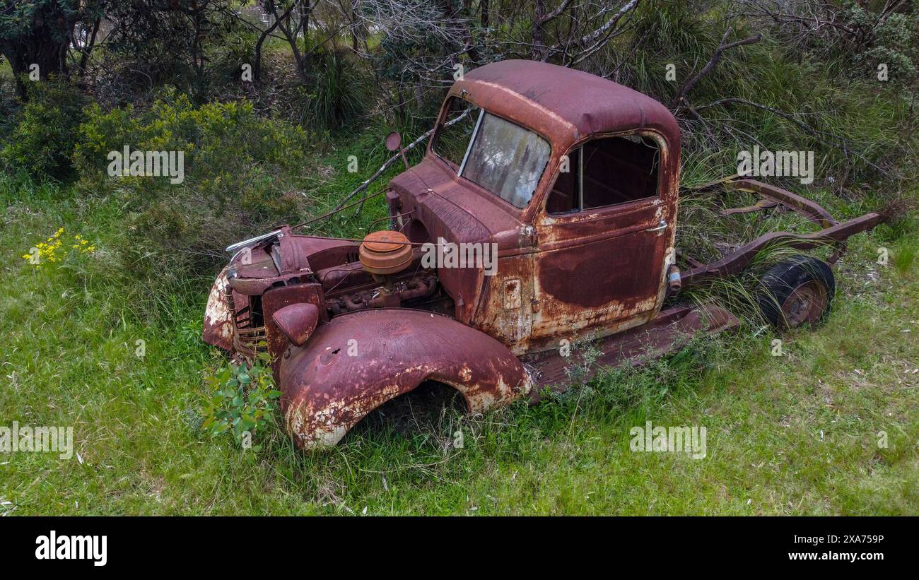 Rusty old truck abandoned in the woods Stock Photo - Alamy